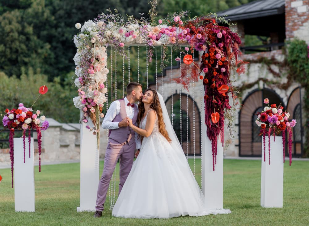 Wedding planning details with couple and planner